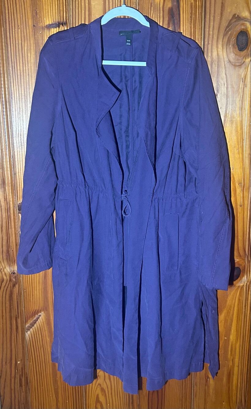 LANE BRYANT Plum Drawstring Open Trench Coat Jacket Top Size 18/20 Winter